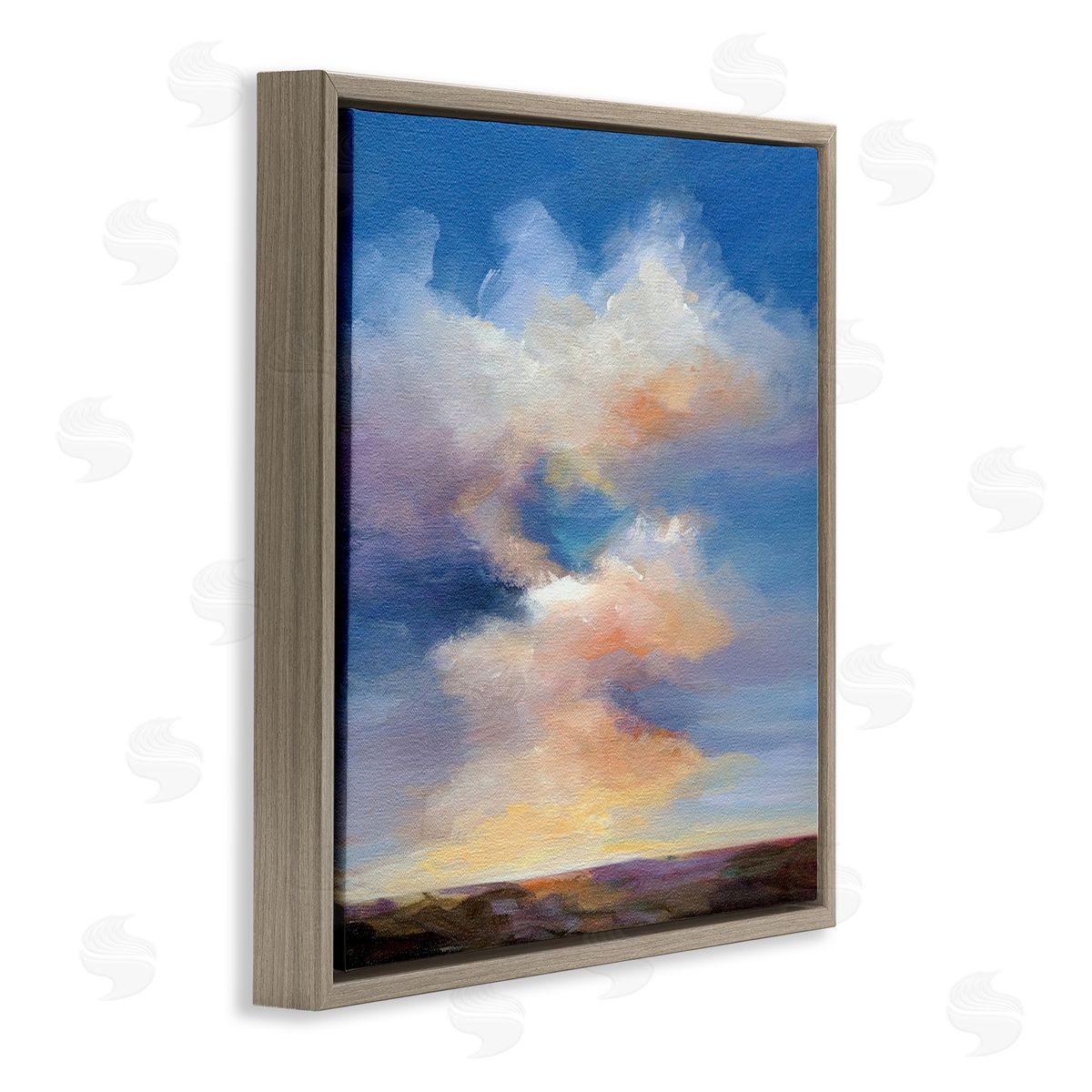 Luminous Sunset Clouds Brown Floating Frame Canvas Wall Art, Home Decor by Karen Hale