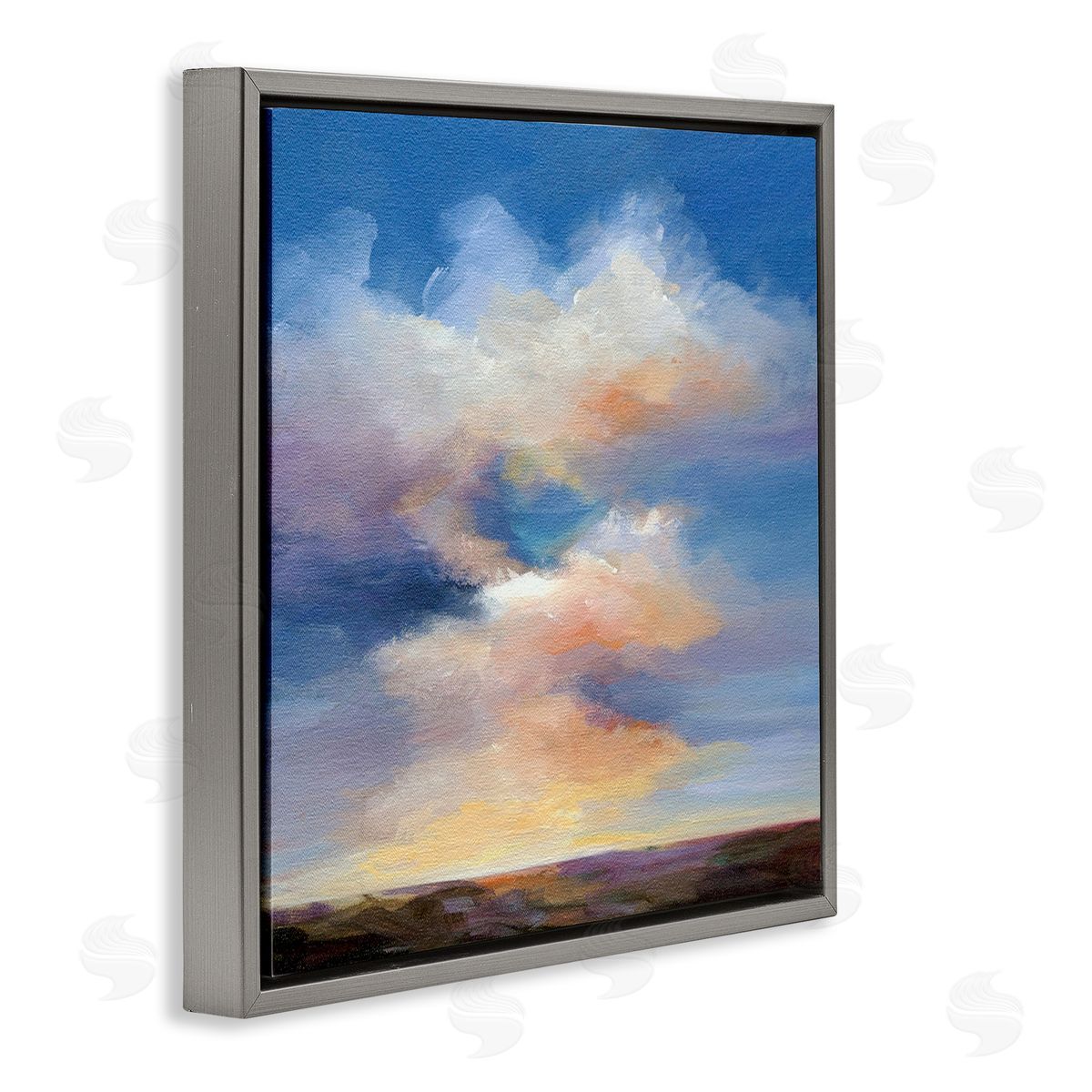 Luminous Sunset Clouds Grey Floating Frame Canvas Wall Art, Home Decor by Karen Hale