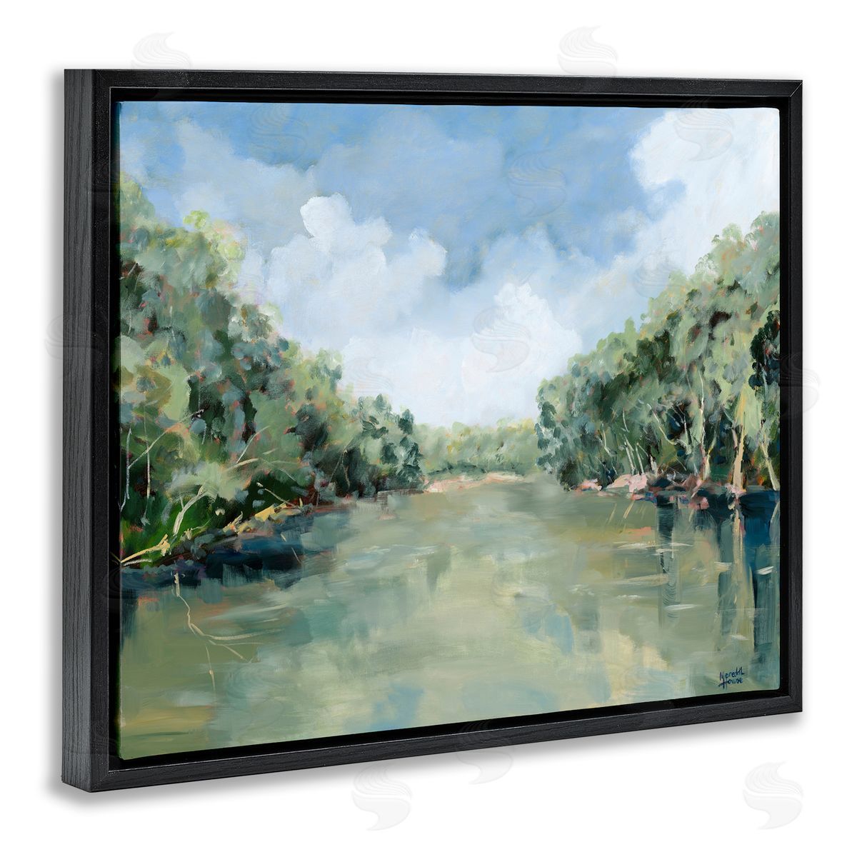 Serene Reflective Nature Black Floating Frame Canvas Wall Art, Home Decor by Meredith Howse