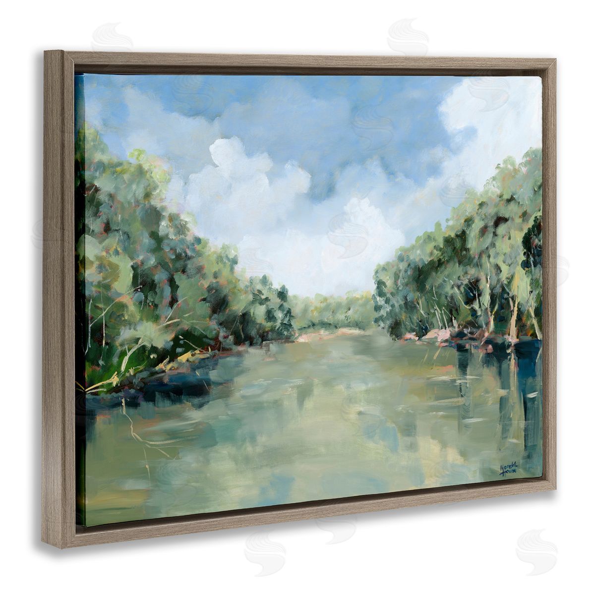 Serene Reflective Nature Brown Floating Frame Canvas Wall Art, Home Decor by Meredith Howse