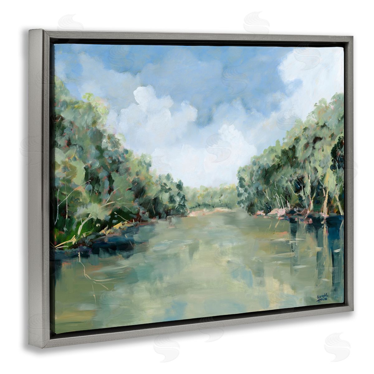 Serene Reflective Nature Grey Floating Frame Canvas Wall Art, Home Decor by Meredith Howse