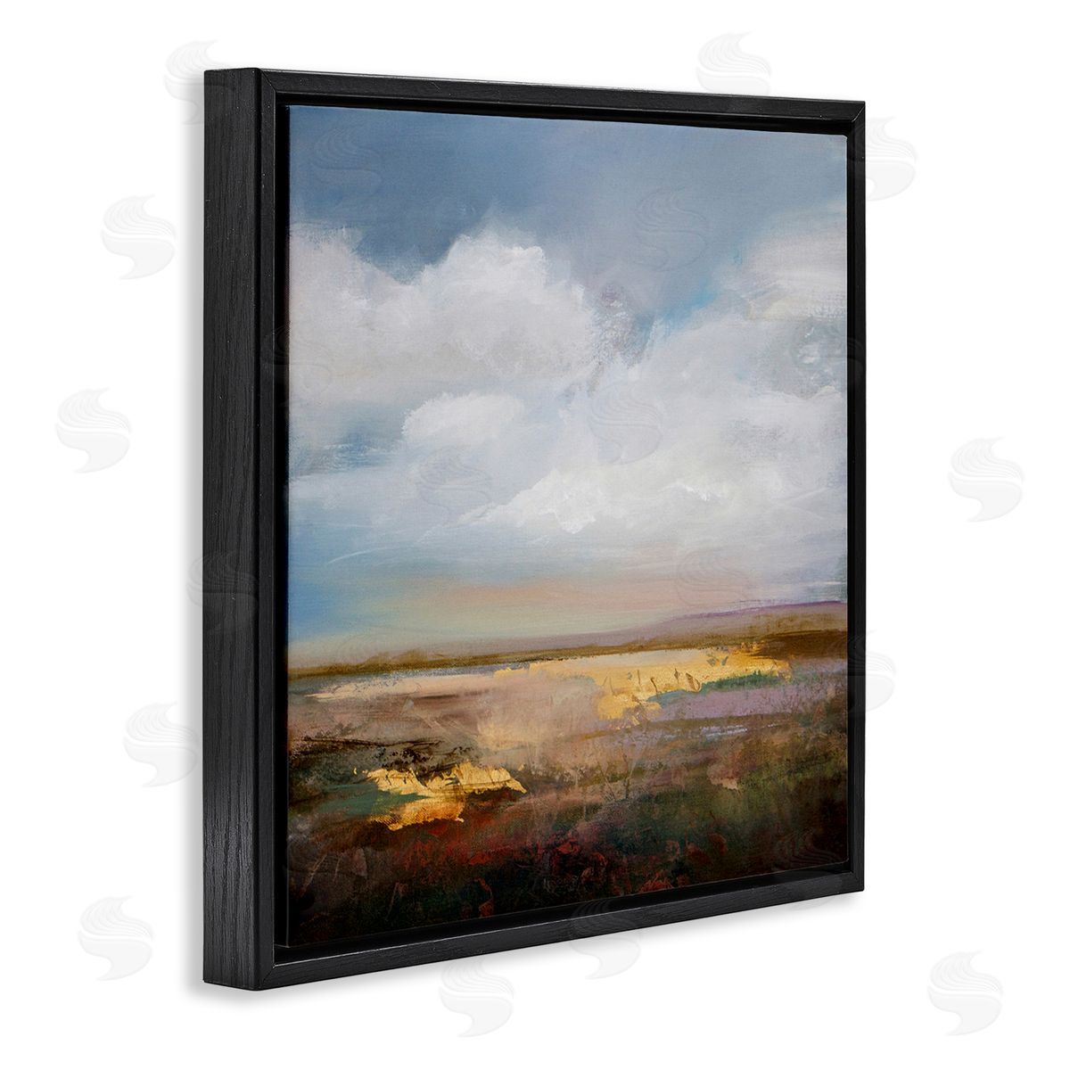 Calm Landscape & Clouds Black Floating Frame Canvas Wall Art, Home Decor by Karen Hale