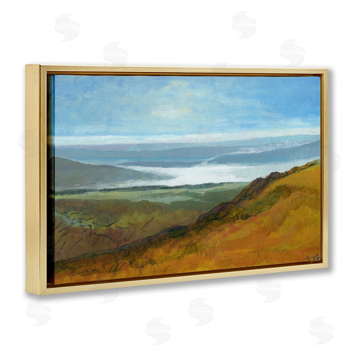 Vast Serene Hills Gold Floating Frame Canvas Wall Art, Home Decor by Dita Jacobovitz