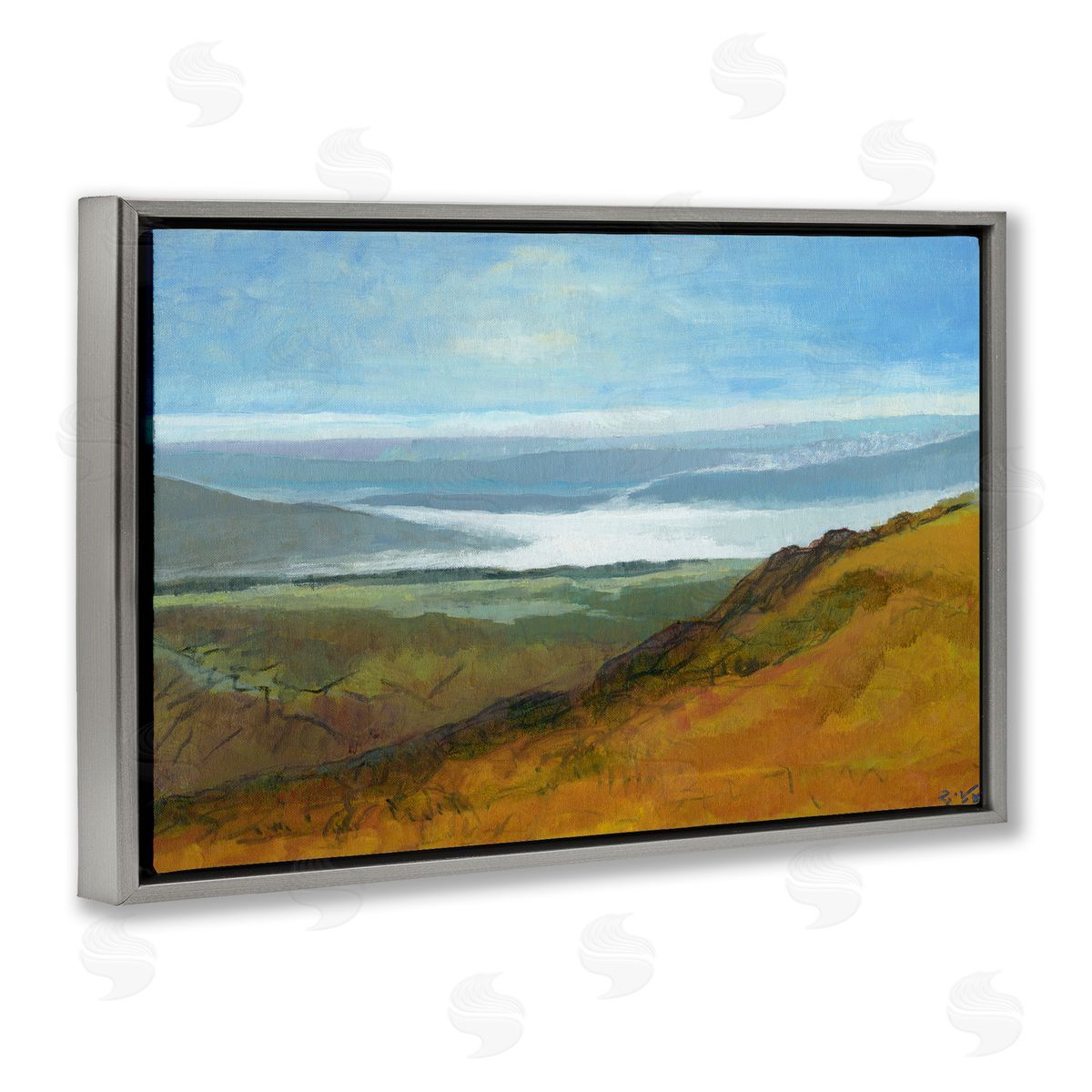Vast Serene Hills Grey Floating Frame Canvas Wall Art, Home Decor by Dita Jacobovitz