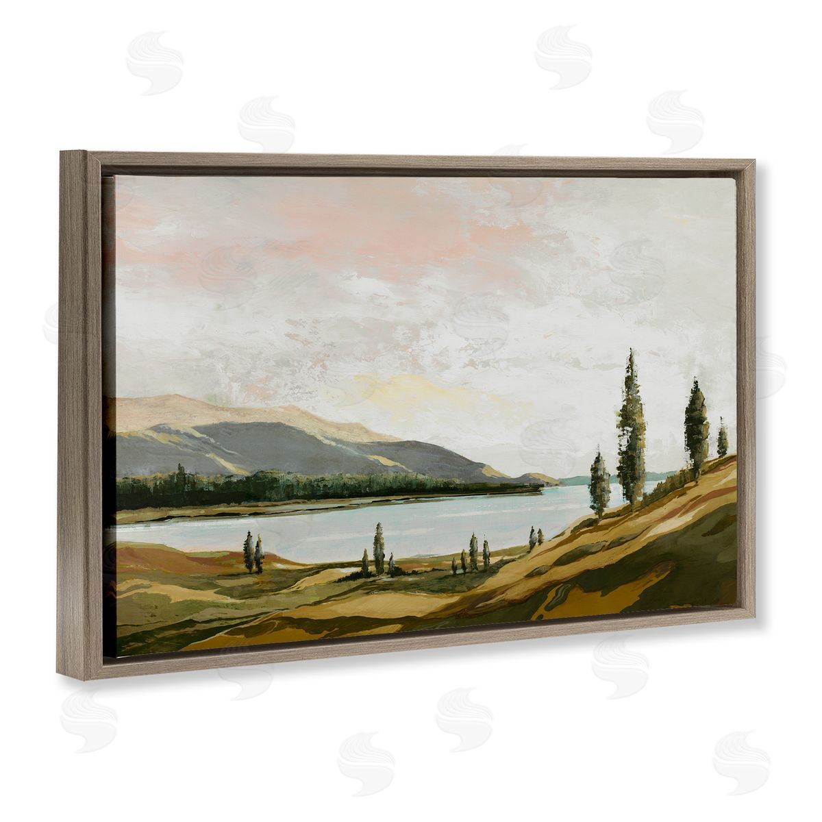 Calm Scenic Landscape Brown Floating Frame Canvas Wall Art, Home Decor by Max Maxx