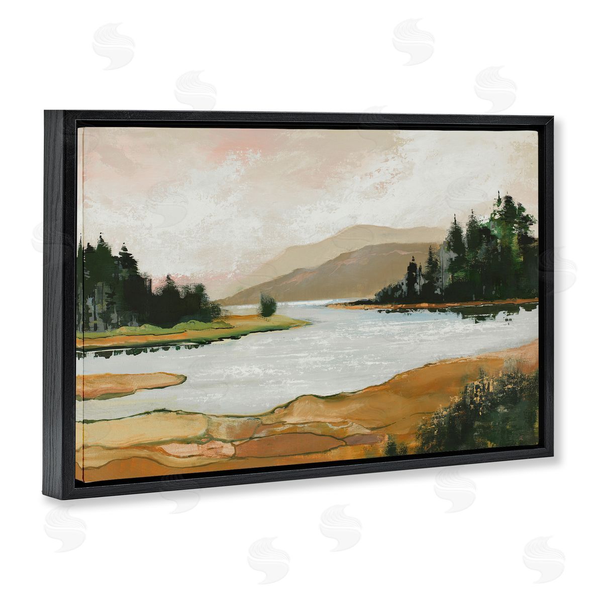 Relaxing Valley Lake Black Floating Frame Canvas Wall Art, Home Decor by Max Maxx