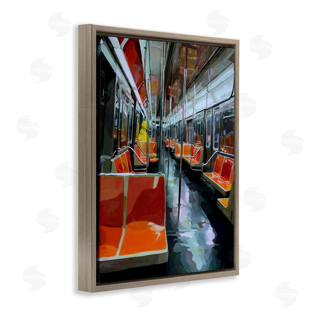 Bird Character in Subway Train Brown Floating Frame Canvas Wall Art, Home Decor by Keith Thomson