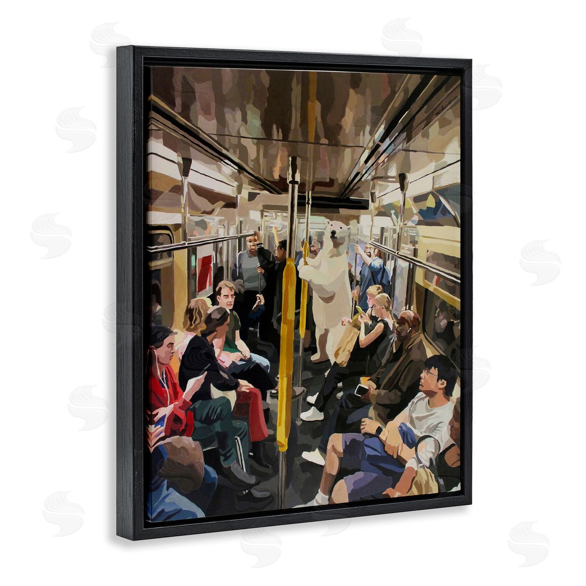 Polar Bear on Subway Black Floating Frame Canvas Wall Art, Home Decor by Keith Thomson