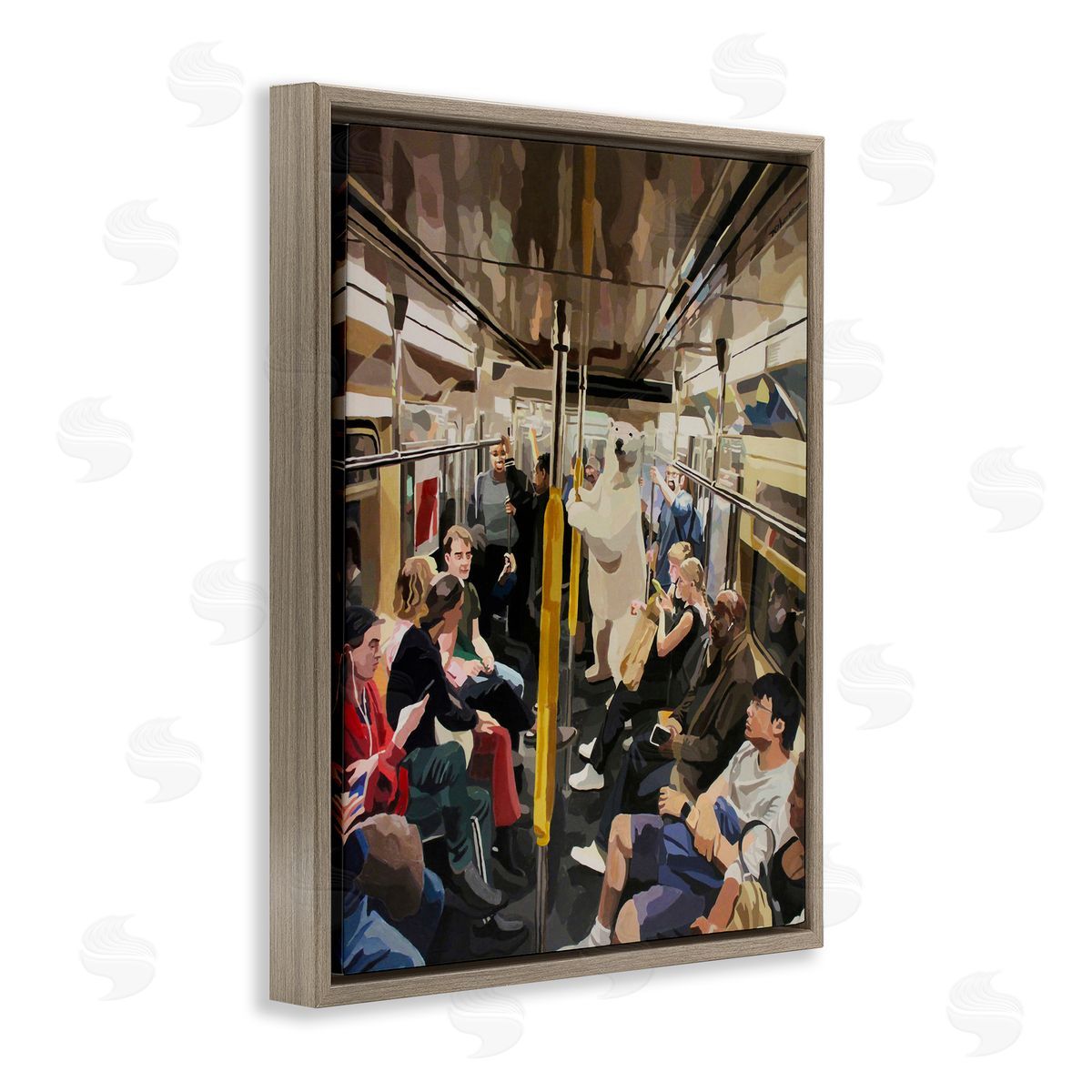 Polar Bear on Subway Brown Floating Frame Canvas Wall Art, Home Decor by Keith Thomson