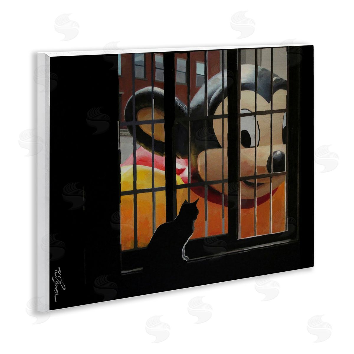 Mouse Character Peering at Cat Wood Plaque Wall Art, Home Decor by Keith Thomson