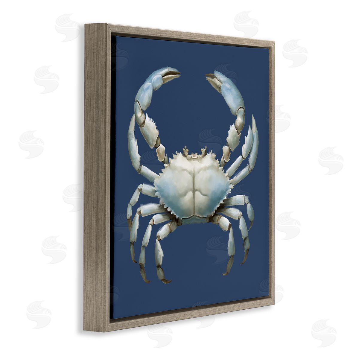 Detailed Aquatic Blue Crab Brown Floating Frame Canvas Wall Art, Home Decor by Elizabeth Medley