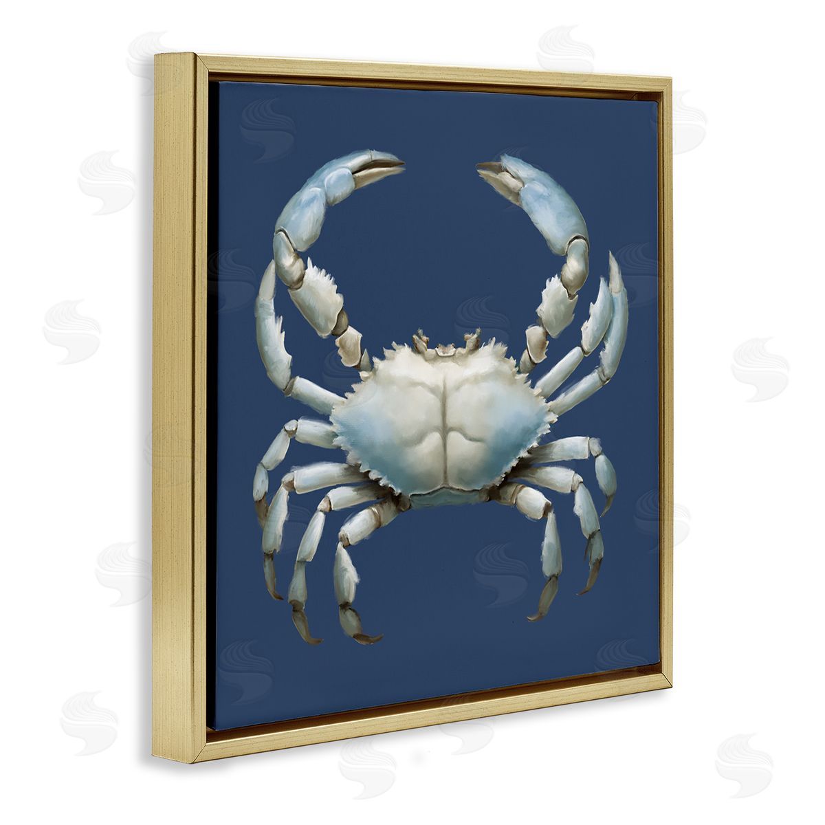 Detailed Aquatic Blue Crab Gold Floating Frame Canvas Wall Art, Home Decor by Elizabeth Medley