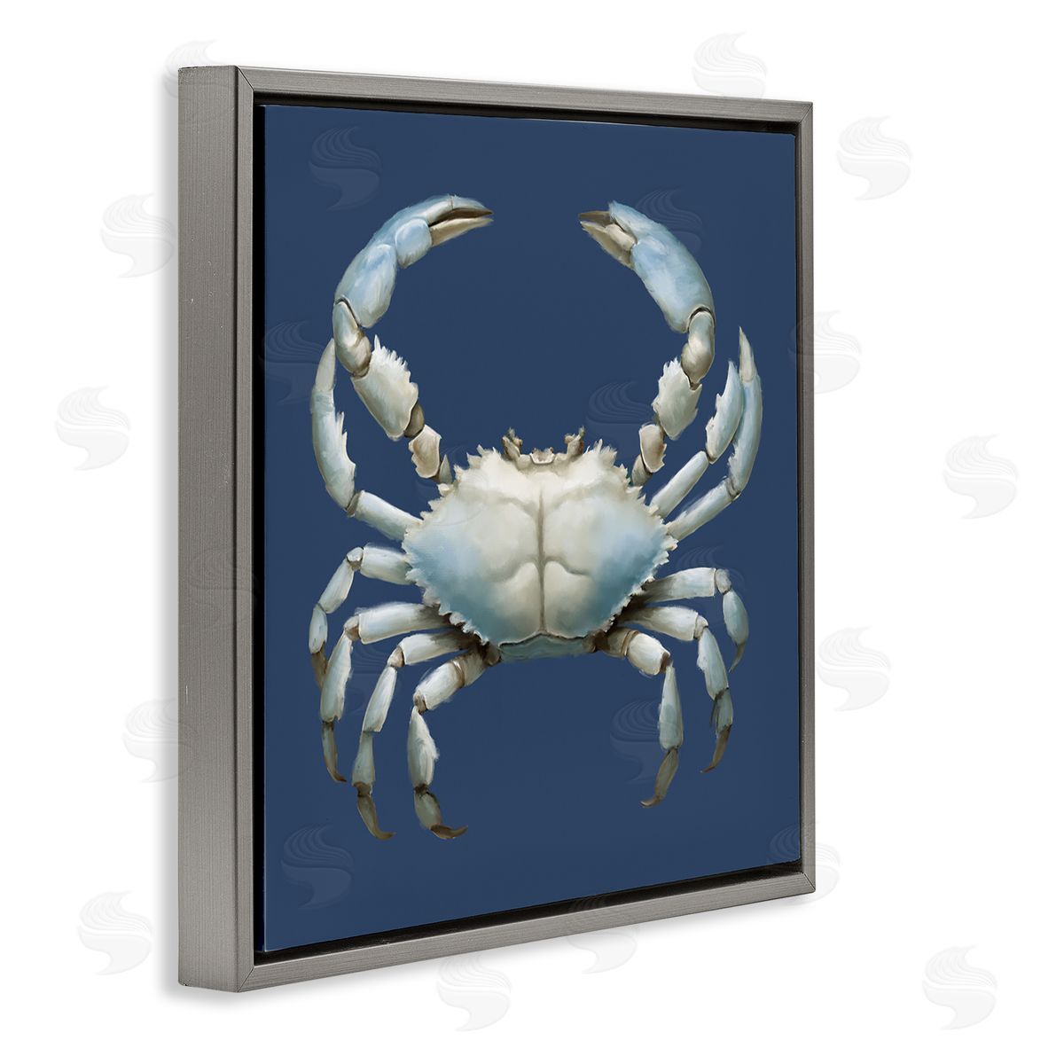 Detailed Aquatic Blue Crab Grey Floating Frame Canvas Wall Art, Home Decor by Elizabeth Medley