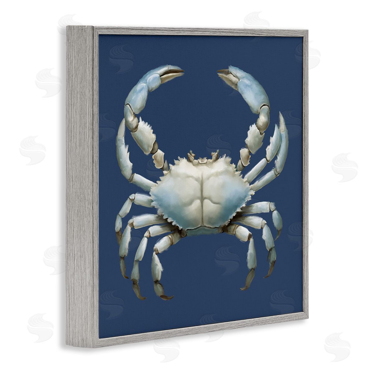 Detailed Aquatic Blue Crab Grey Frame Print Wall Art, Home Decor by Elizabeth Medley