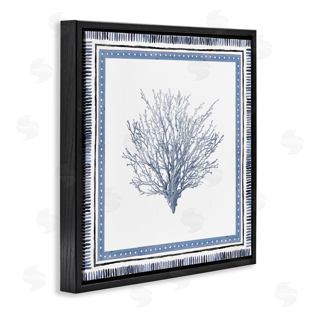Bordered Oceanic Coral Black Floating Frame Canvas Wall Art, Home Decor by Lanie Loreth