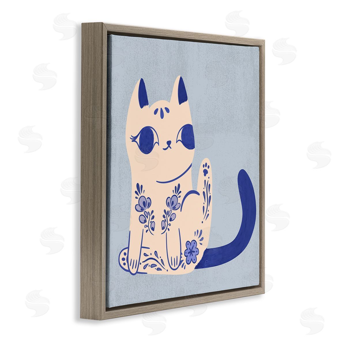 Ornate Floral Cat Brown Floating Frame Canvas Wall Art, Home Decor by Carrie Cantwell