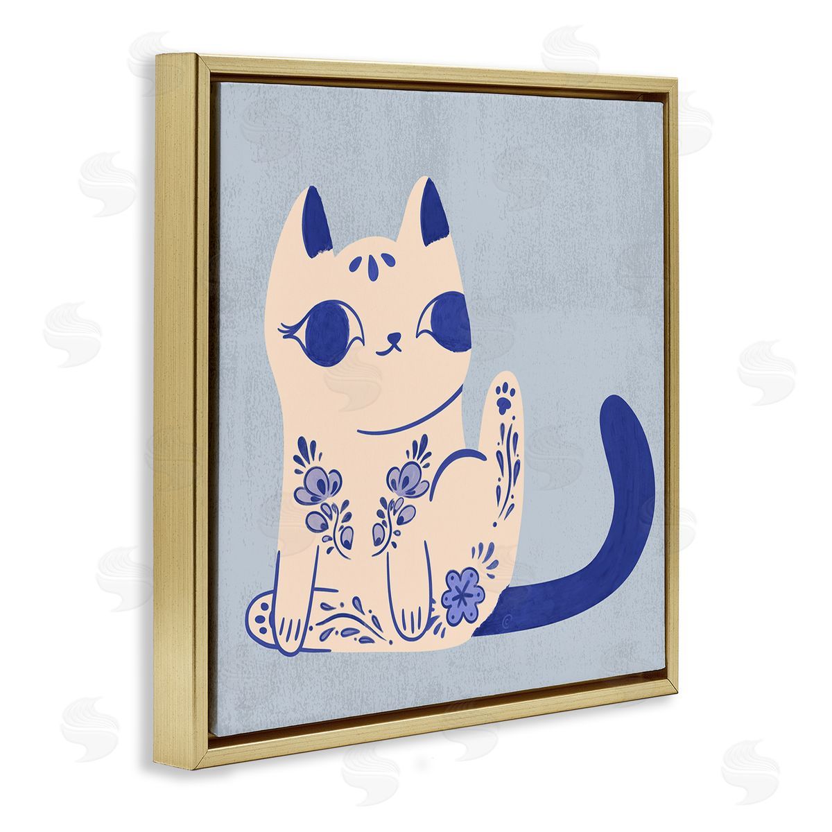 Ornate Floral Cat Gold Floating Frame Canvas Wall Art, Home Decor by Carrie Cantwell