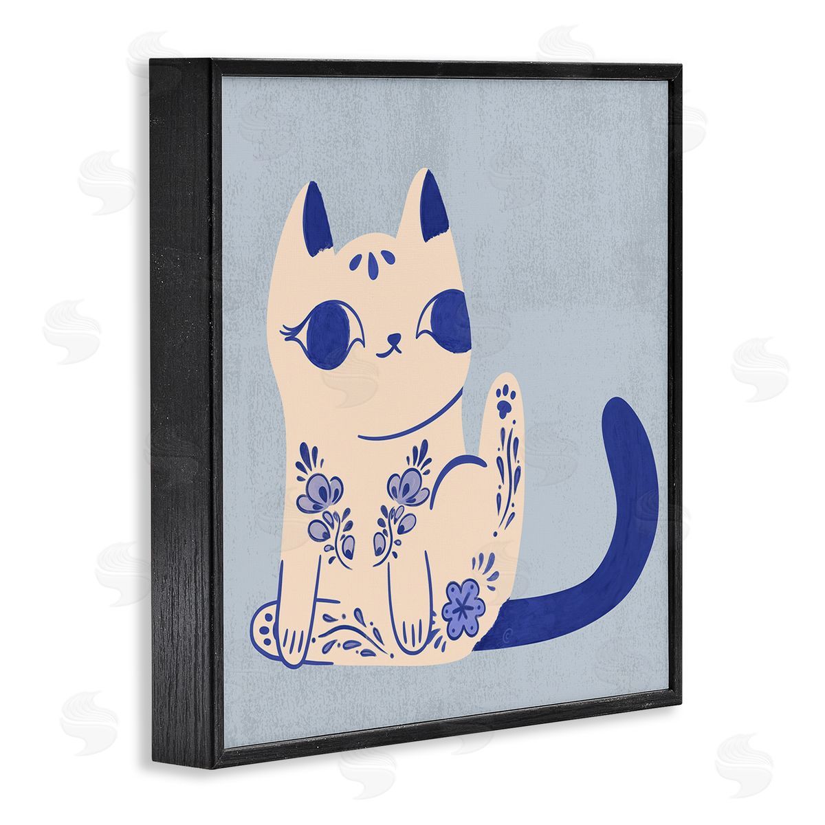 Ornate Floral Cat Black Frame Print Wall Art, Home Decor by Carrie Cantwell