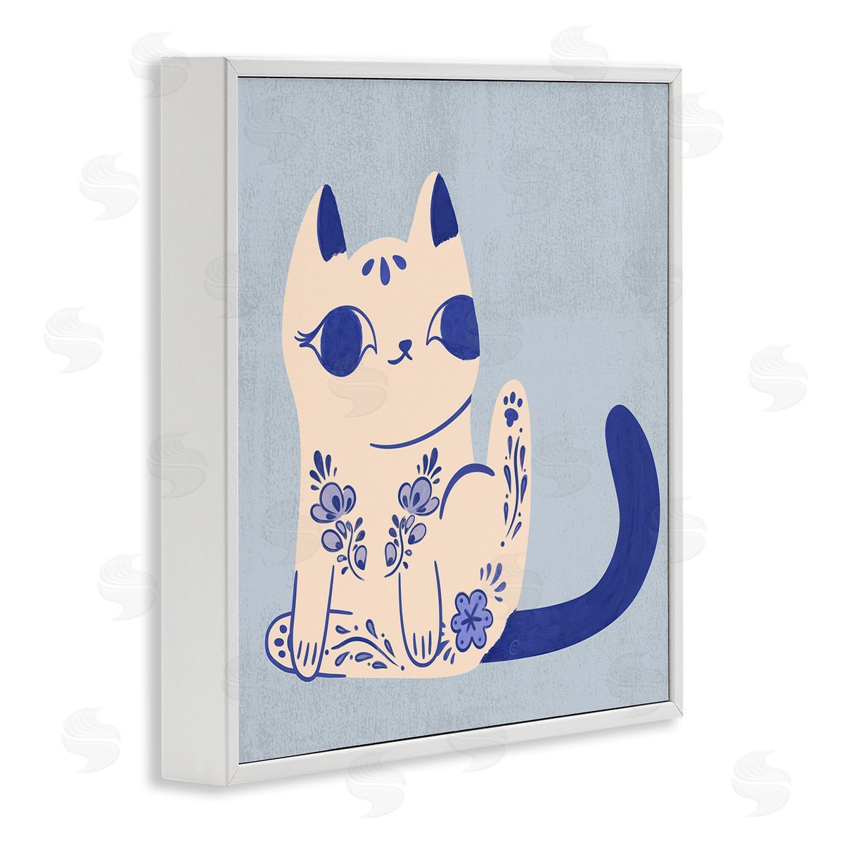 Ornate Floral Cat White Frame Print Wall Art, Home Decor by Carrie Cantwell