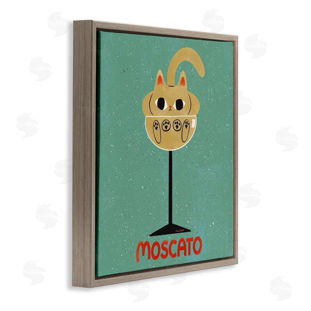 Moscato Feline Wine Brown Floating Frame Canvas Wall Art, Home Decor by Carrie Cantwell