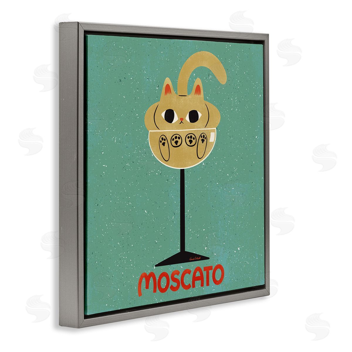 Moscato Feline Wine Grey Floating Frame Canvas Wall Art, Home Decor by Carrie Cantwell