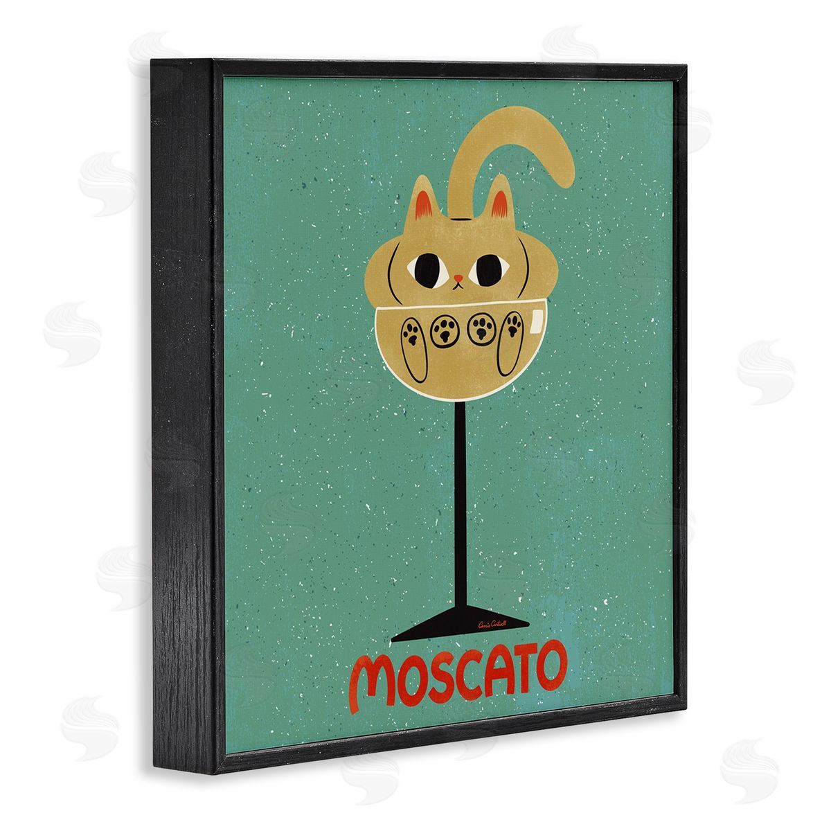 Moscato Feline Wine Black Frame Print Wall Art, Home Decor by Carrie Cantwell