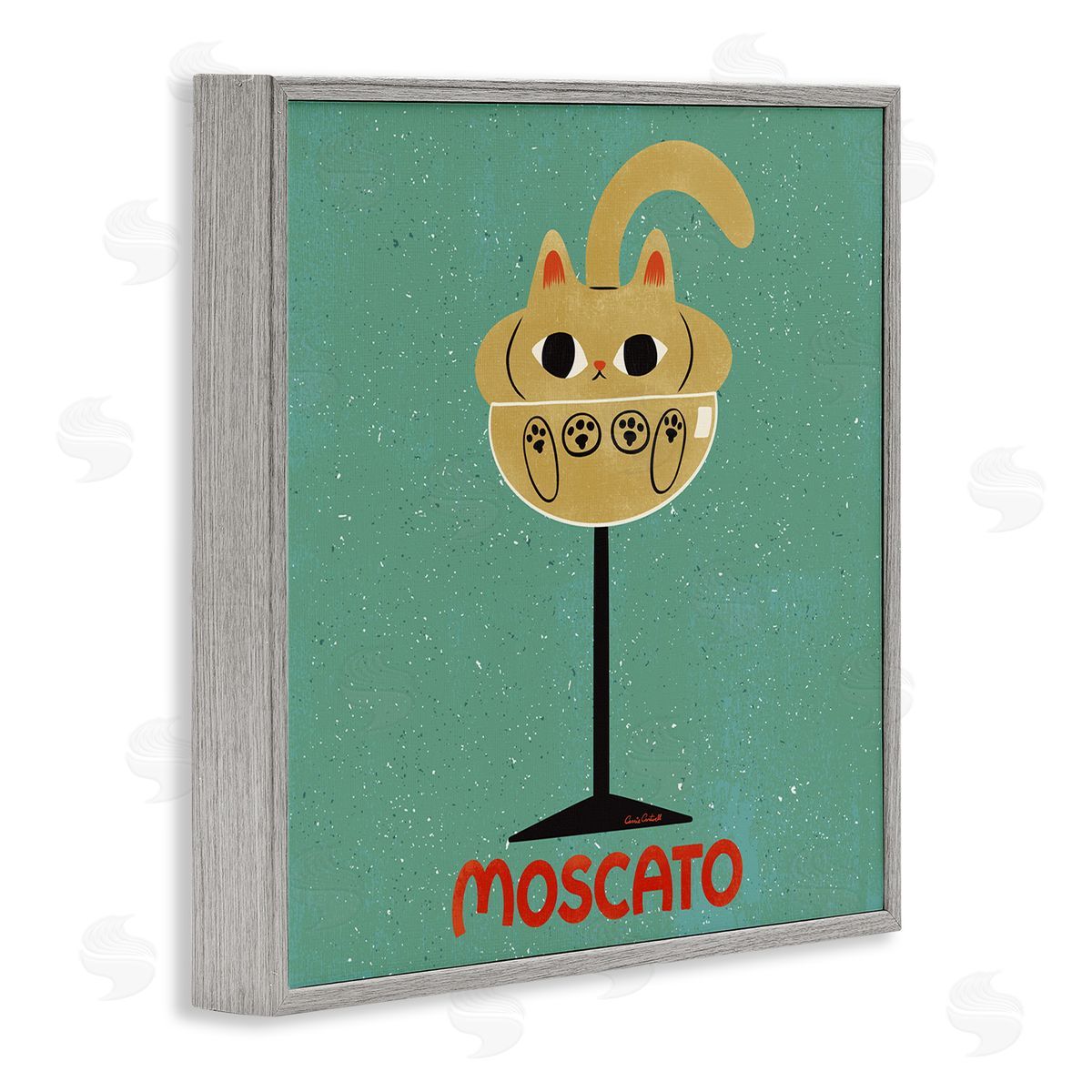 Moscato Feline Wine Grey Frame Print Wall Art, Home Decor by Carrie Cantwell