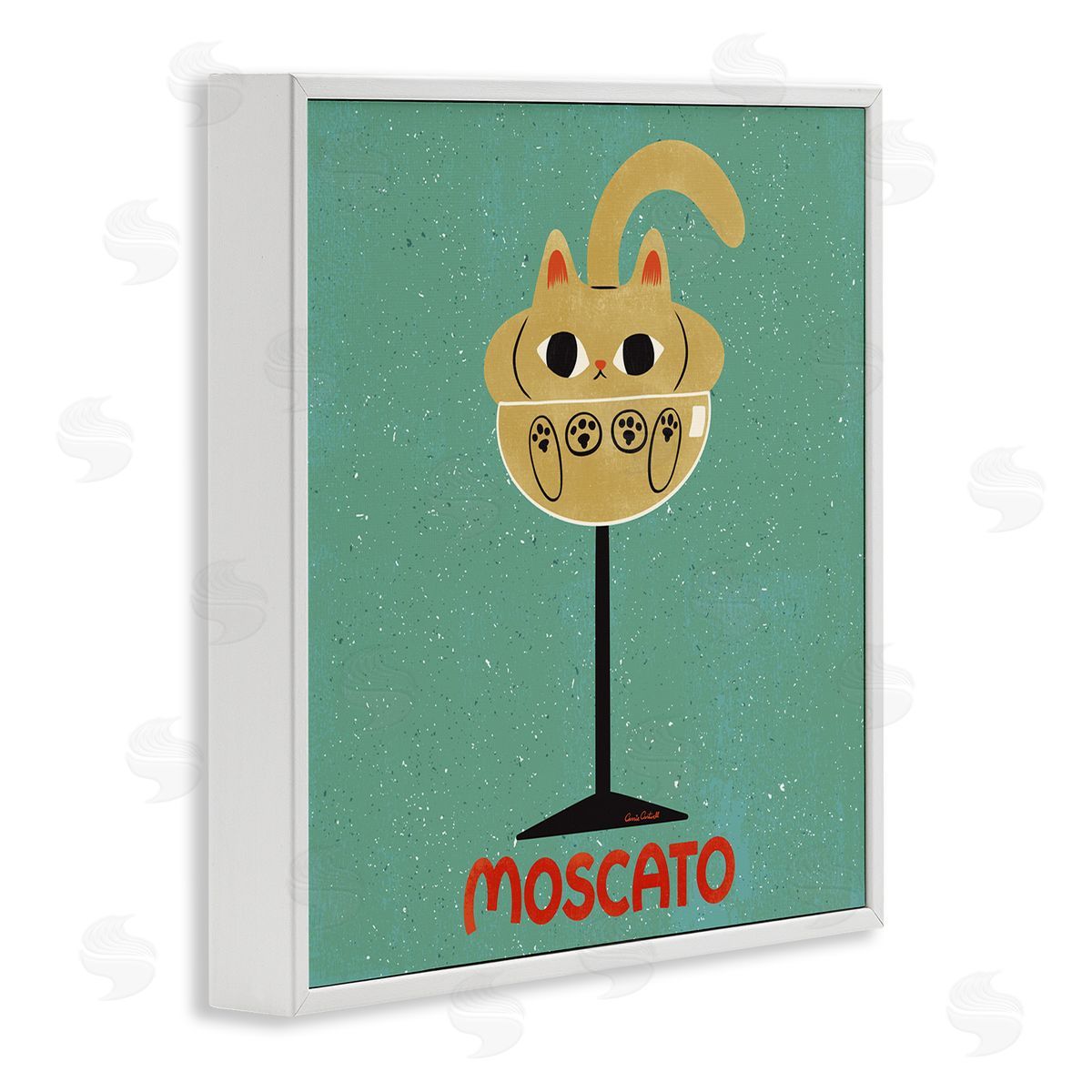 Moscato Feline Wine White Frame Print Wall Art, Home Decor by Carrie Cantwell
