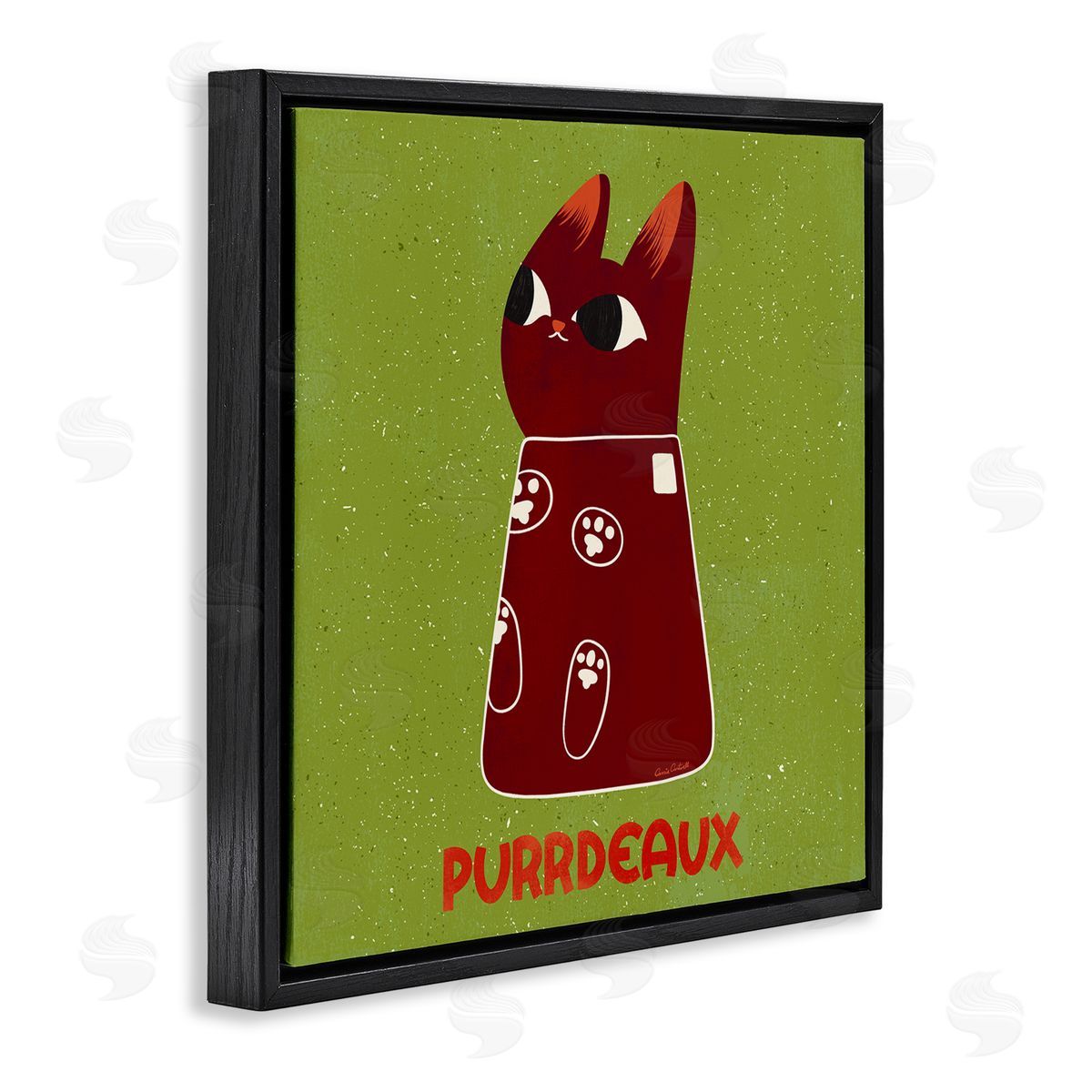 Purrdeaux Feline Wine Black Floating Frame Canvas Wall Art, Home Decor by Carrie Cantwell