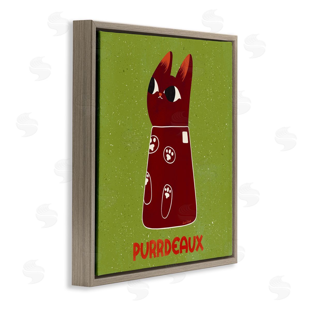 Purrdeaux Feline Wine Brown Floating Frame Canvas Wall Art, Home Decor by Carrie Cantwell