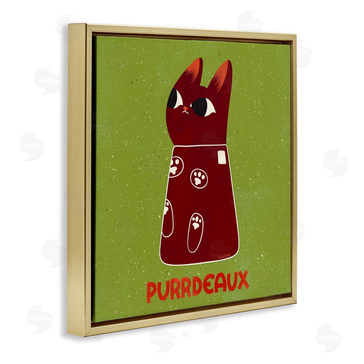 Purrdeaux Feline Wine Gold Floating Frame Canvas Wall Art, Home Decor by Carrie Cantwell