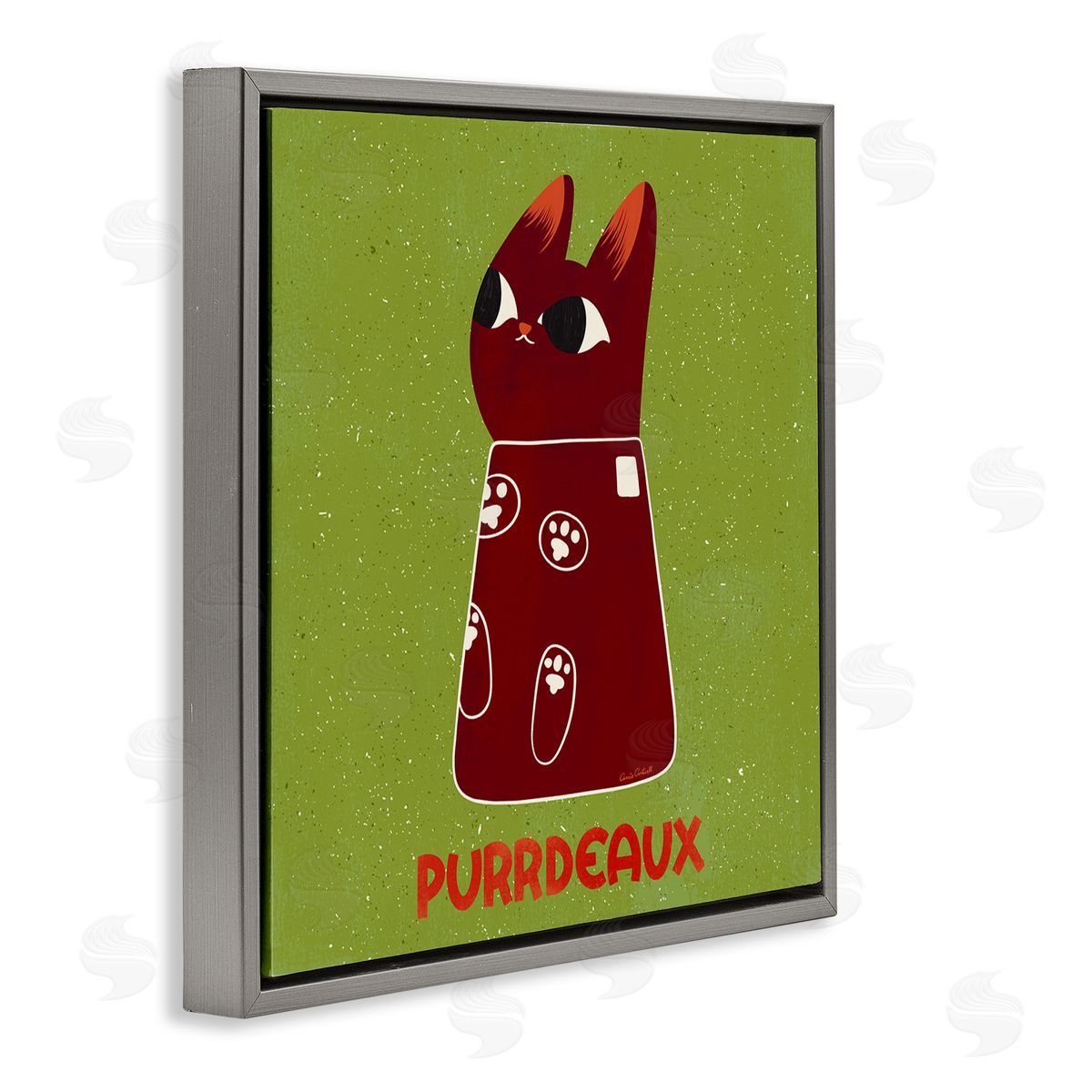 Purrdeaux Feline Wine Grey Floating Frame Canvas Wall Art, Home Decor by Carrie Cantwell