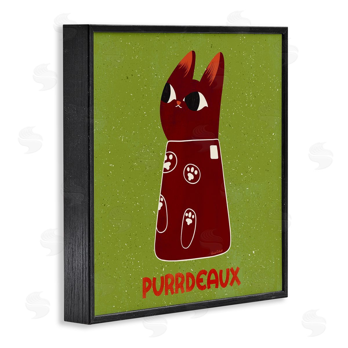 Purrdeaux Feline Wine Black Frame Print Wall Art, Home Decor by Carrie Cantwell