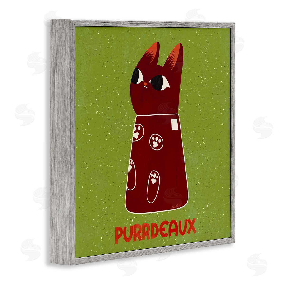 Purrdeaux Feline Wine Grey Frame Print Wall Art, Home Decor by Carrie Cantwell