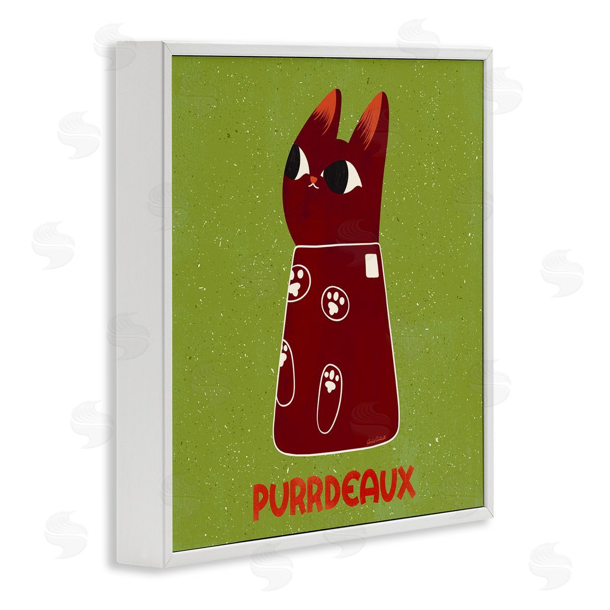 Purrdeaux Feline Wine White Frame Print Wall Art, Home Decor by Carrie Cantwell