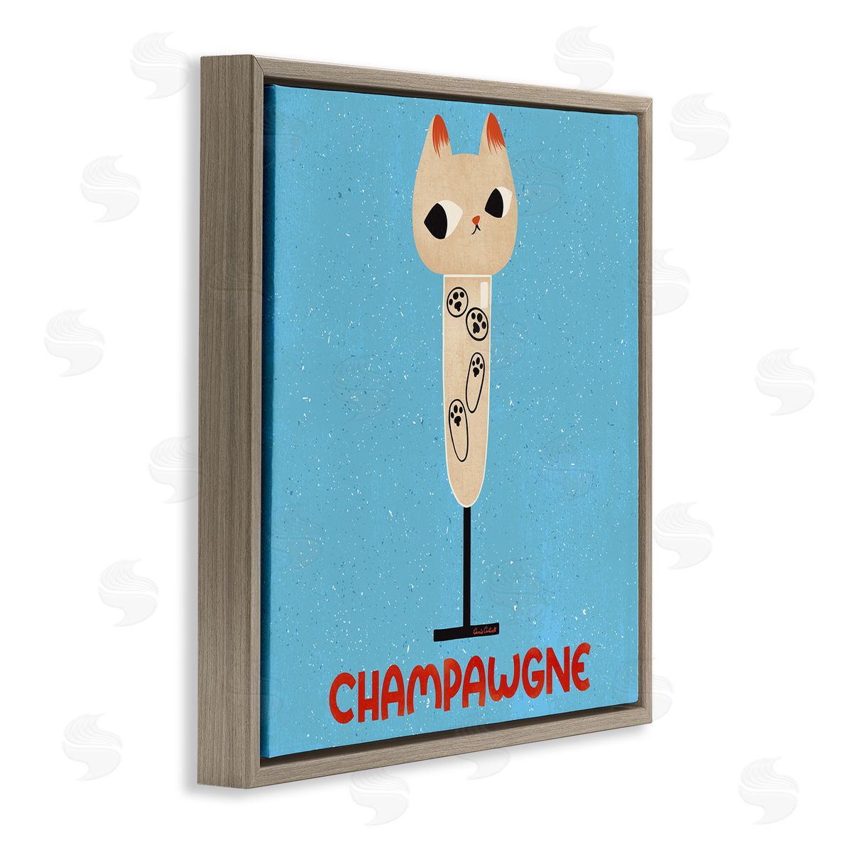 Champawgne Feline Wine Brown Floating Frame Canvas Wall Art, Home Decor by Carrie Cantwell