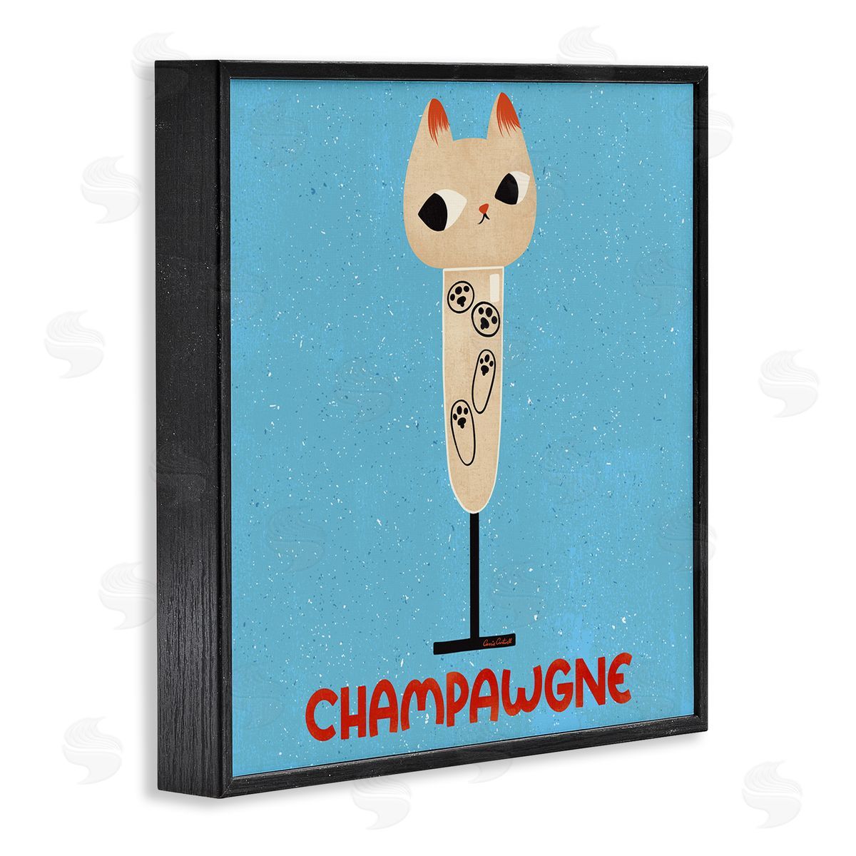 Champawgne Feline Wine Black Frame Print Wall Art, Home Decor by Carrie Cantwell