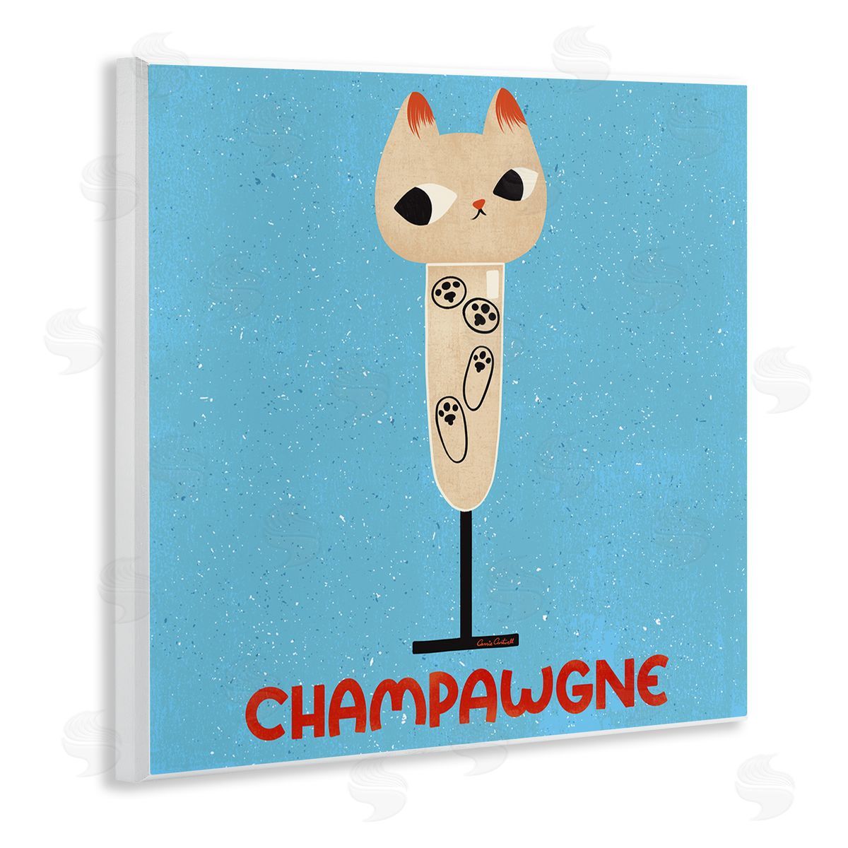 Champawgne Feline Wine Wood Plaque Wall Art, Home Decor by Carrie Cantwell