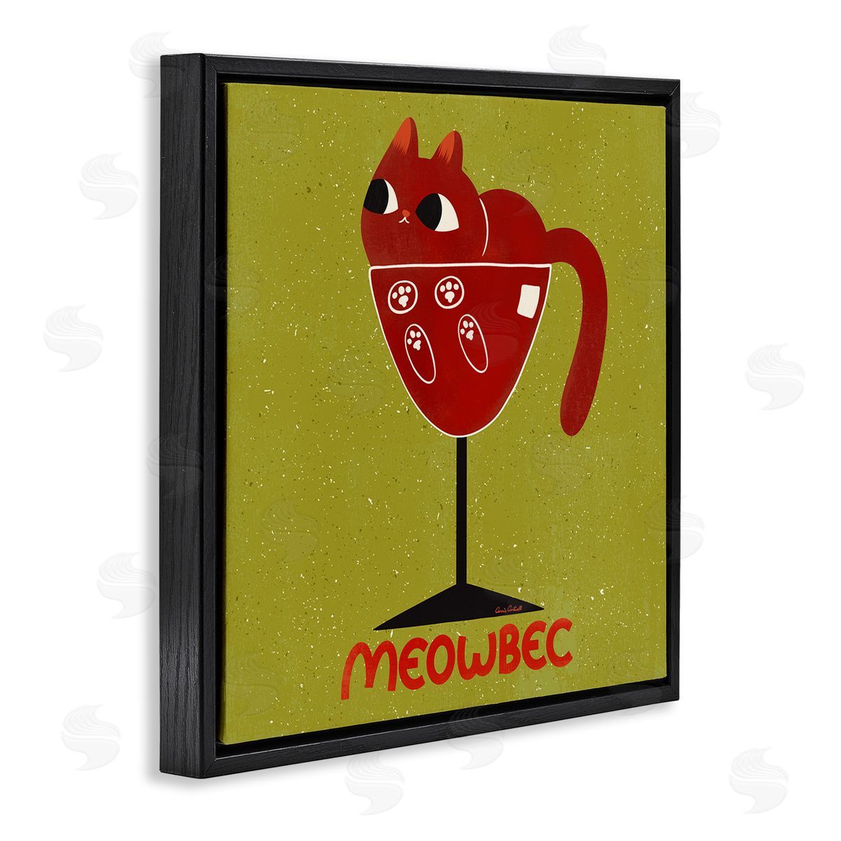 Meowbec Cat Wine Black Floating Frame Canvas Wall Art, Home Decor by Carrie Cantwell