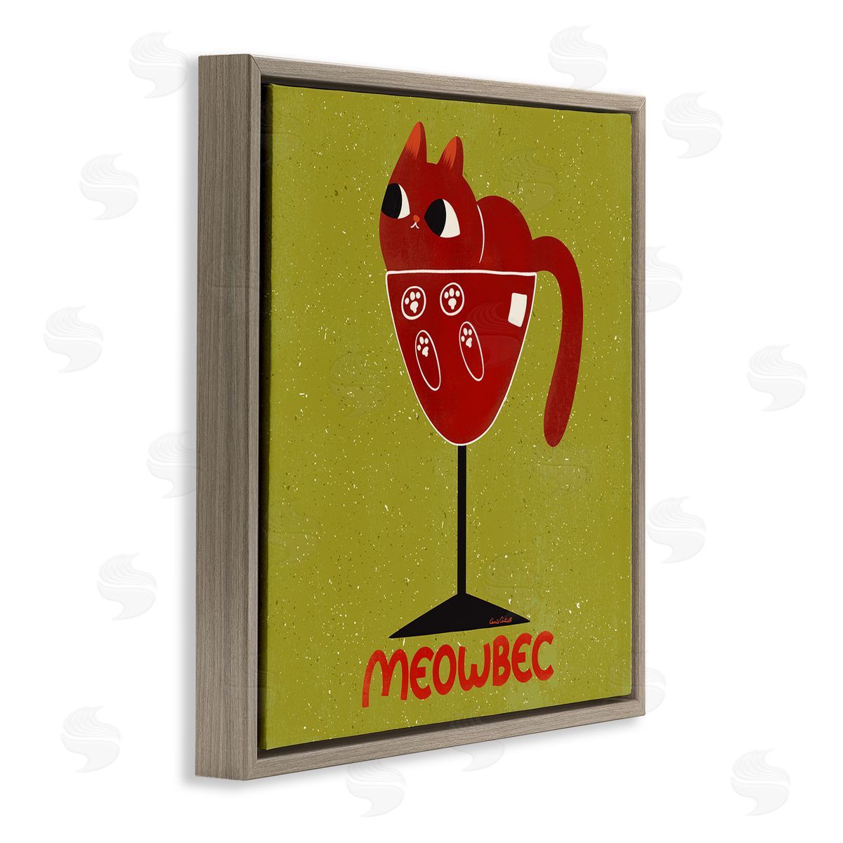 Meowbec Cat Wine Brown Floating Frame Canvas Wall Art, Home Decor by Carrie Cantwell