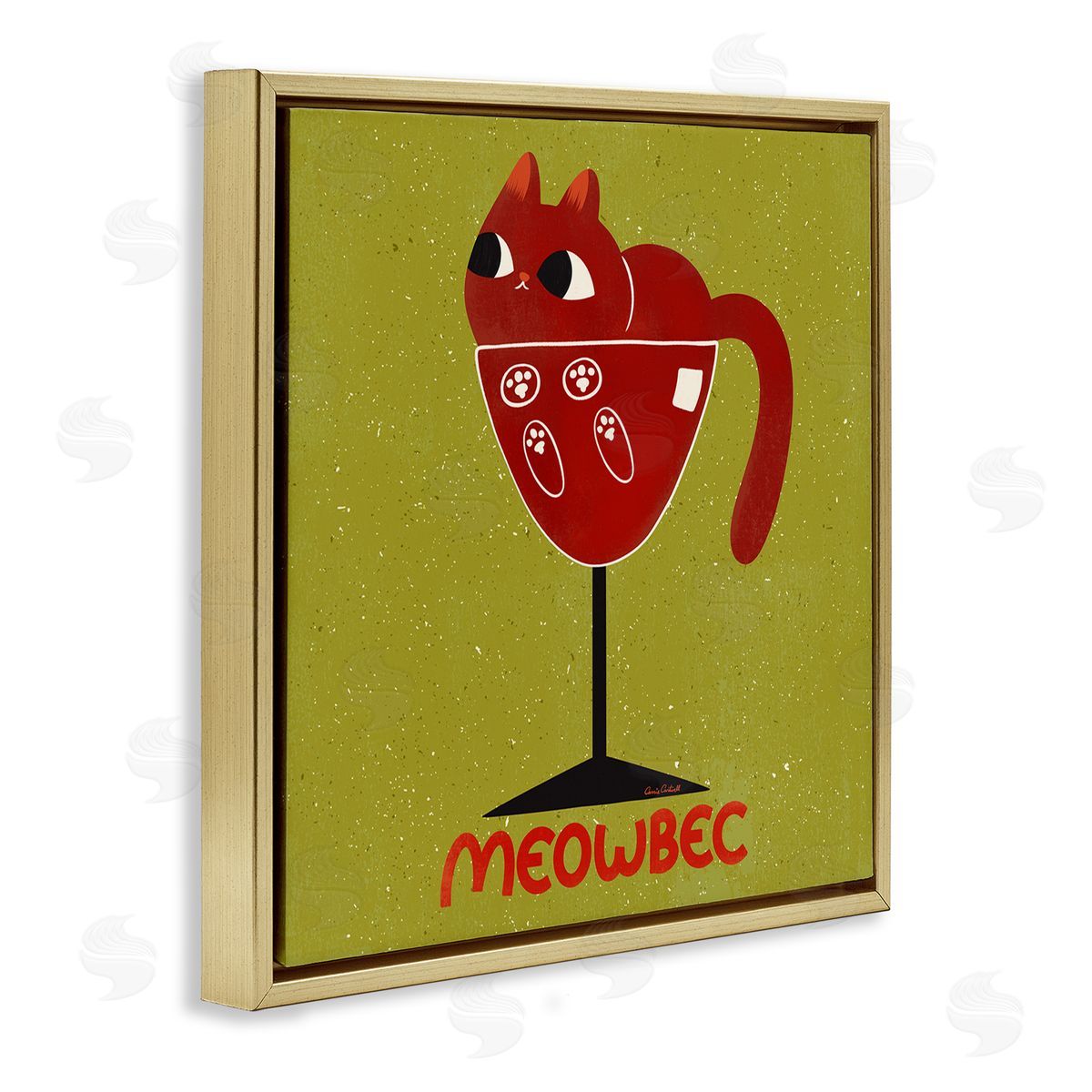 Meowbec Cat Wine Gold Floating Frame Canvas Wall Art, Home Decor by Carrie Cantwell