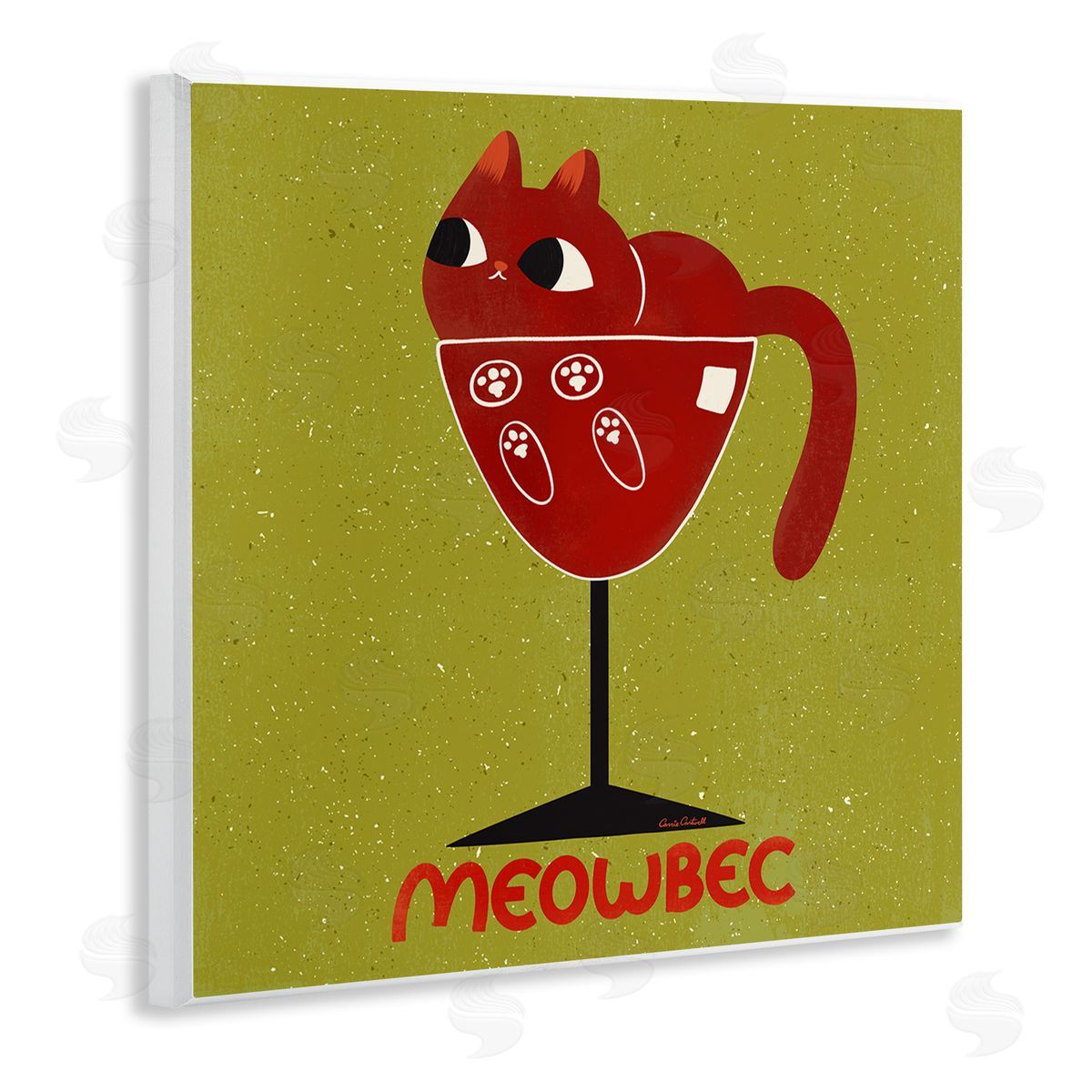 Meowbec Cat Wine Wood Plaque Wall Art, Home Decor by Carrie Cantwell