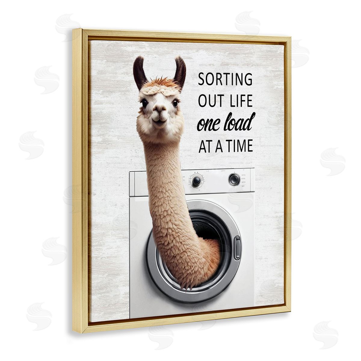 One Load At A Time Llama Gold Floating Frame Canvas Wall Art, Home Decor by Lettered and Lined