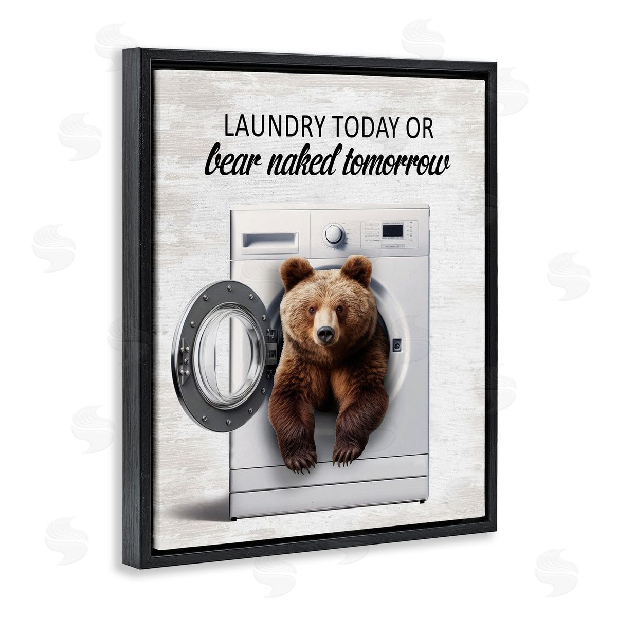 Bear Naked Funny Laundry Black Floating Frame Canvas Wall Art, Home Decor by Lettered and Lined