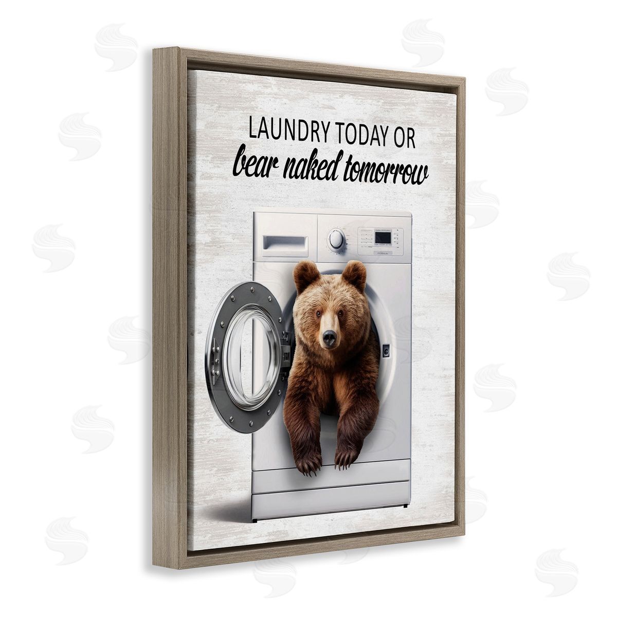 Bear Naked Funny Laundry Brown Floating Frame Canvas Wall Art, Home Decor by Lettered and Lined