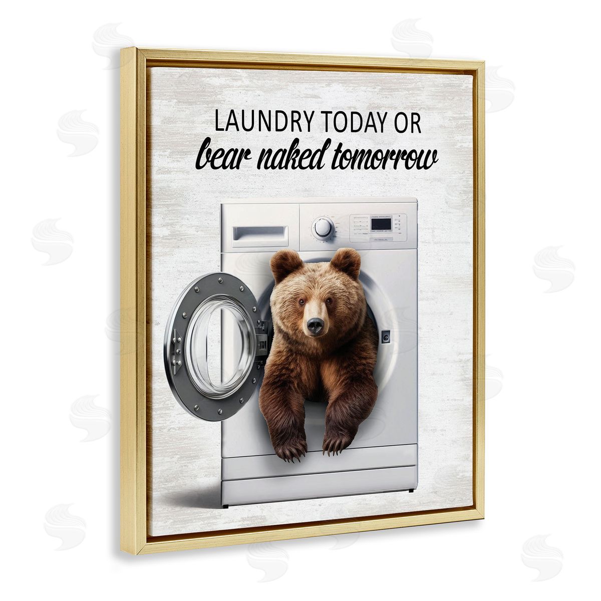 Bear Naked Funny Laundry Gold Floating Frame Canvas Wall Art, Home Decor by Lettered and Lined