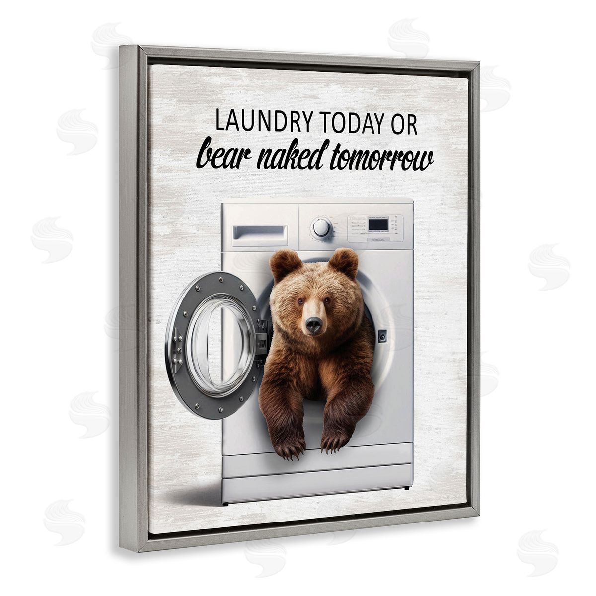 Bear Naked Funny Laundry Grey Floating Frame Canvas Wall Art, Home Decor by Lettered and Lined