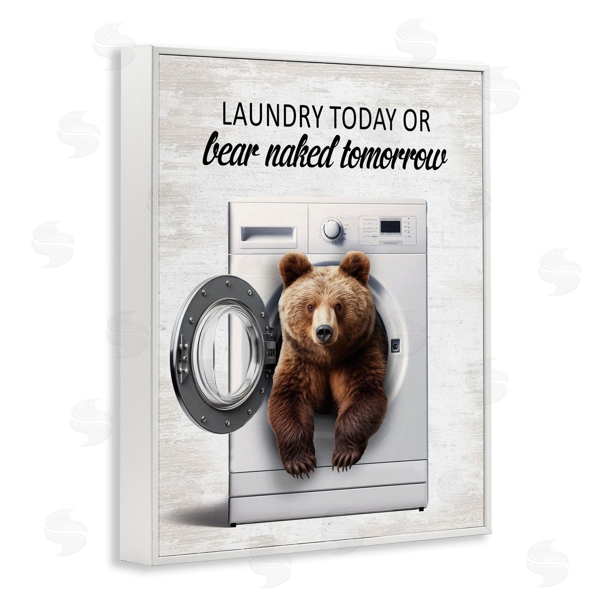Bear Naked Funny Laundry White Frame Print Wall Art, Home Decor by Lettered and Lined