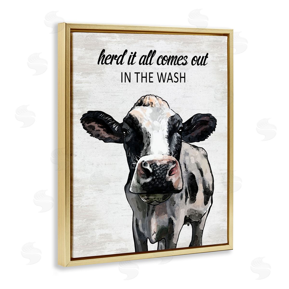 Farm Animal Laundry Pun Gold Floating Frame Canvas Wall Art, Home Decor by Lettered and Lined