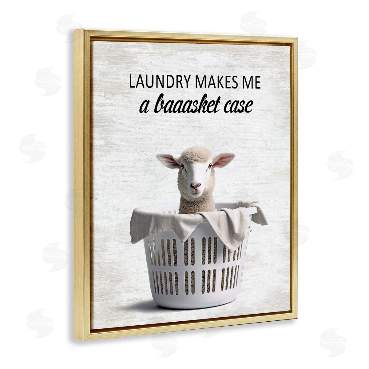 Funny Lamb Laundry Basket Gold Floating Frame Canvas Wall Art, Home Decor by Lettered and Lined